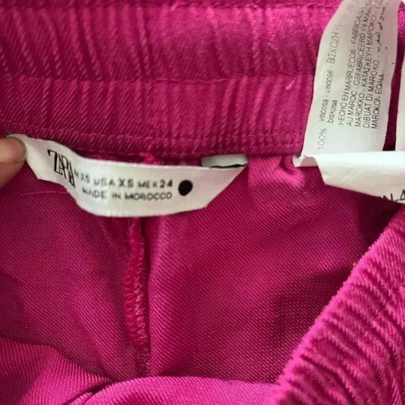❤️2/$30❤️[XS]Zara Hot Pink Viscose Casual Straight Wide Leg Pants - Picture 2 of 9